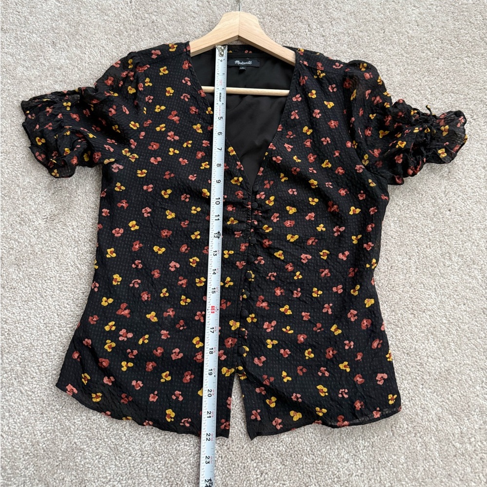 Madewell Silk Black Blouse with Red and Yellow Floral Print - Picture 3 of 10